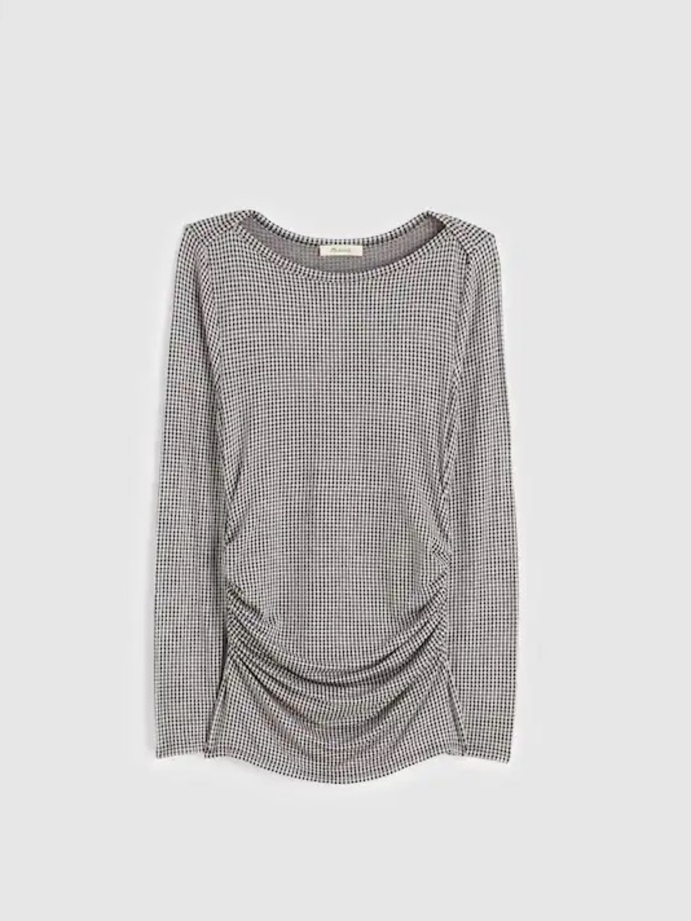 Madewell Ruched Crewneck Long-Sleeve Tee in Check Jacquard